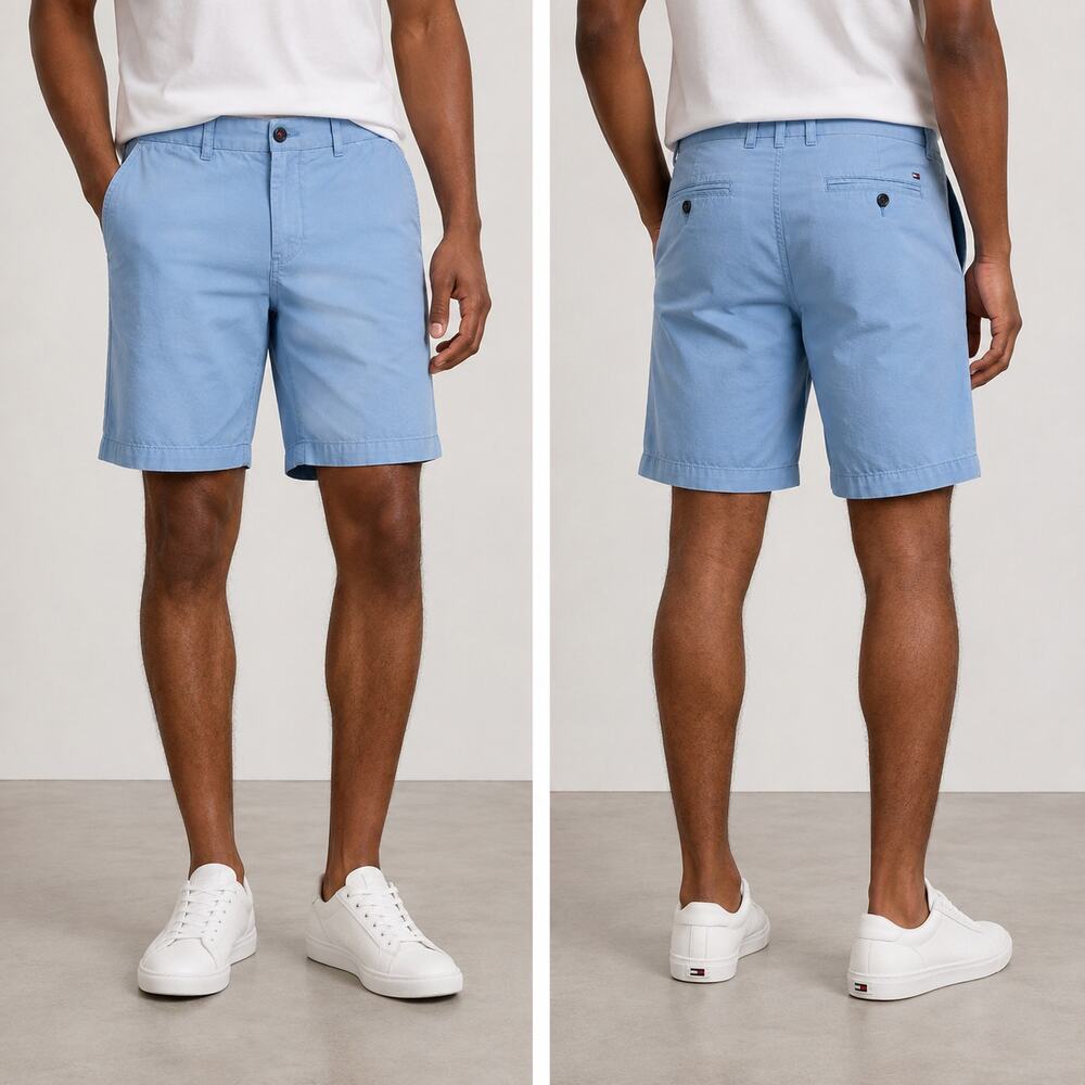 Tommy Hilfiger Chino Shorts Mens 36 Blue Classic Fit Flat Front Cotton
